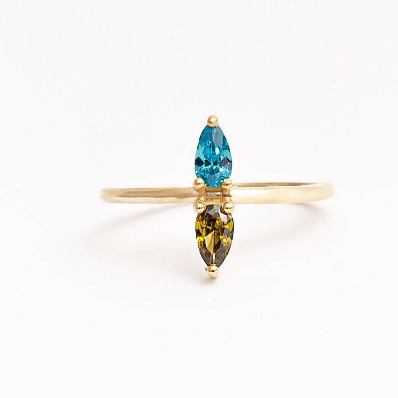 14K Gold Doppel Geburtsstein Ring, Mutter Zwei Personalisierter Paare Ihr Ring von ShinebyLiz