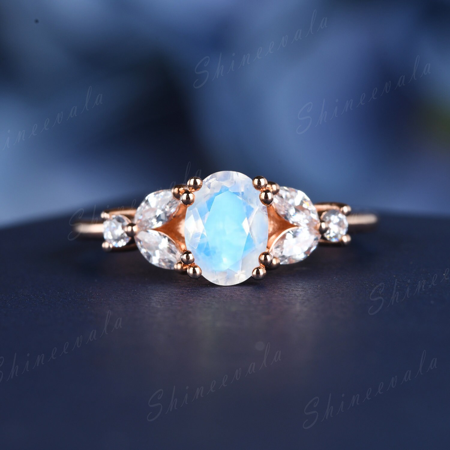 Mondstein Ring Sterling Silber Verlobungsring Rosegold Art Deco Diamant Ehering Juni Geburtsstein Versprechen Jahrestag Geschenk von Shineevala