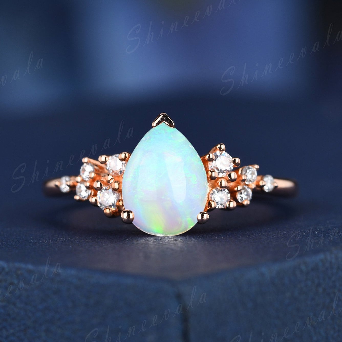 Opal Cluster Verlobungsring Birne Diamant Ring Für Frauen Gold Silber Weiß Feuer Eternity Moissanit Band Personalisierter von Shineevala