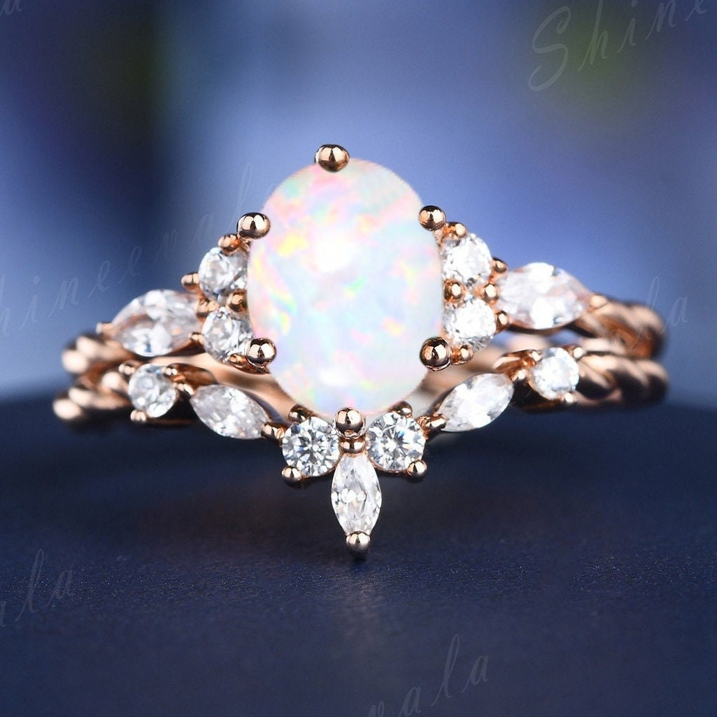 Opal Ringe Für Frauen Silber Gold Verlobungsring Set Vintage Art Deco Marquise Moissanite Ehering Halb Eternity Ring Geschenk Sie von Shineevala