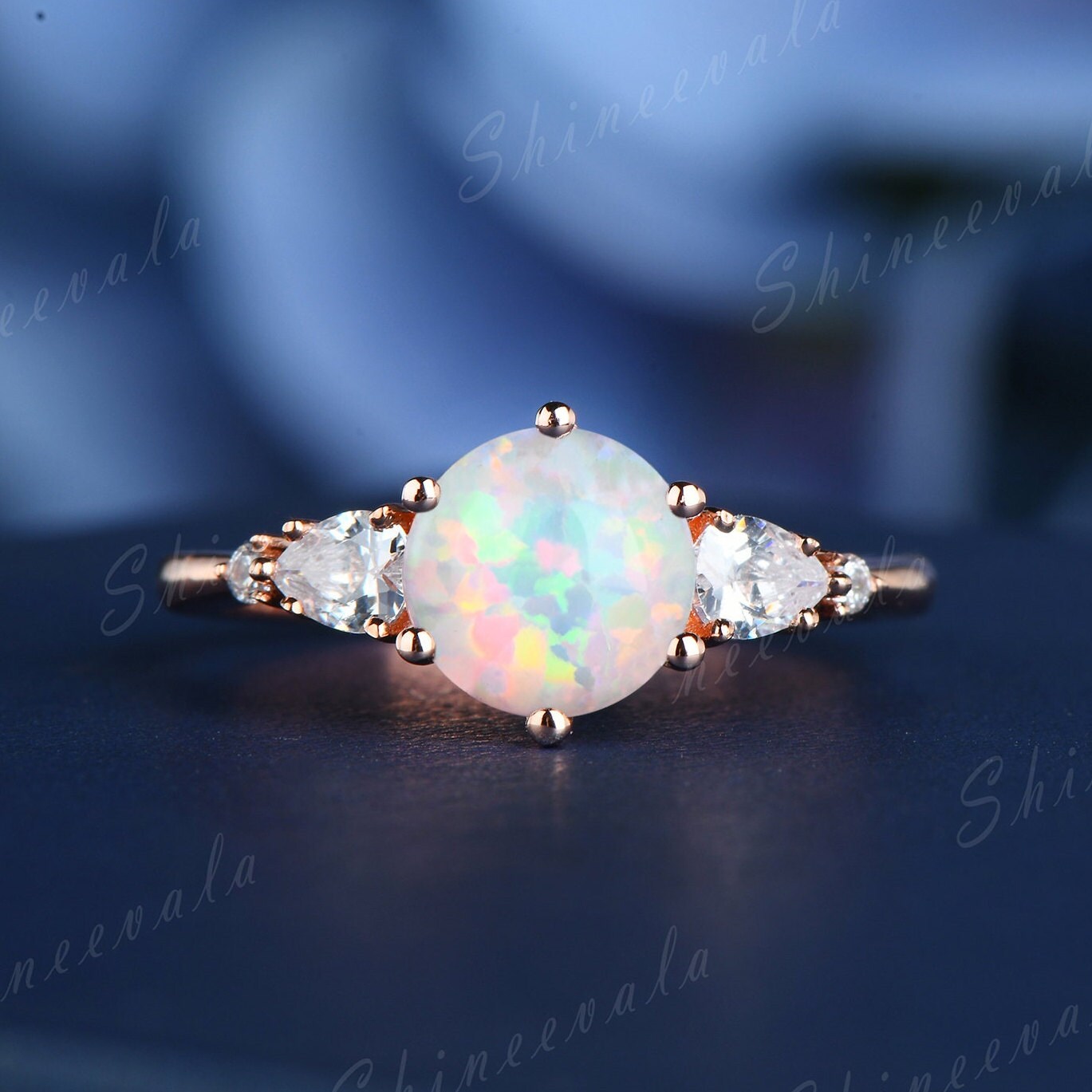 Opal Verlobungsring Rosegold Vintage Ehering Moissanit Eternity Band Oktober Geburtsstein Ring Unikat Handmade Schmuck von Shineevala