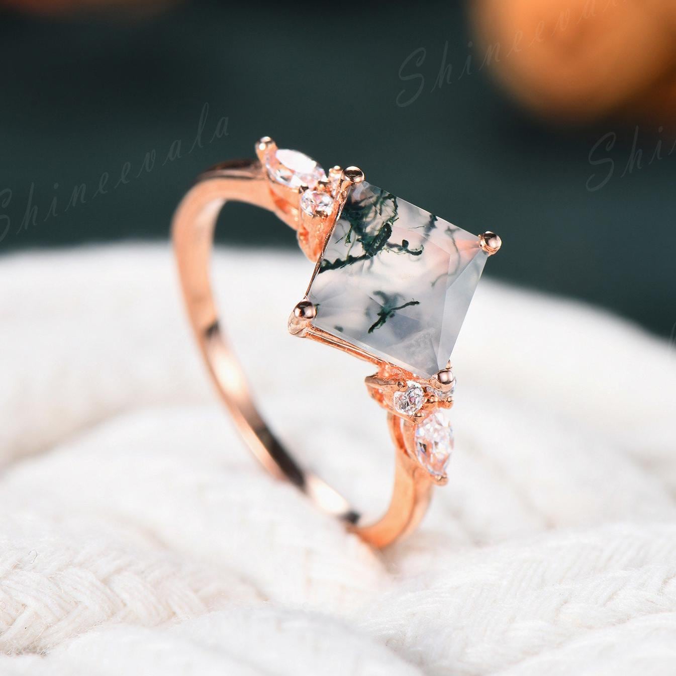 Prinzessin Schnitt Moosachat Verlobungsring Rose Gold Heilung Edelstein Ring Vintage Cluster Alternative Grüner Stein Schmuck Versprechen Geschenk Prinzessin Schnitt Moosachat Verlobungsring Rose Gold Heilung Edelstein Ring Vintage Cluster Alternative Grüner Stein Schmuck Versprechen Geschenk von Shineevala