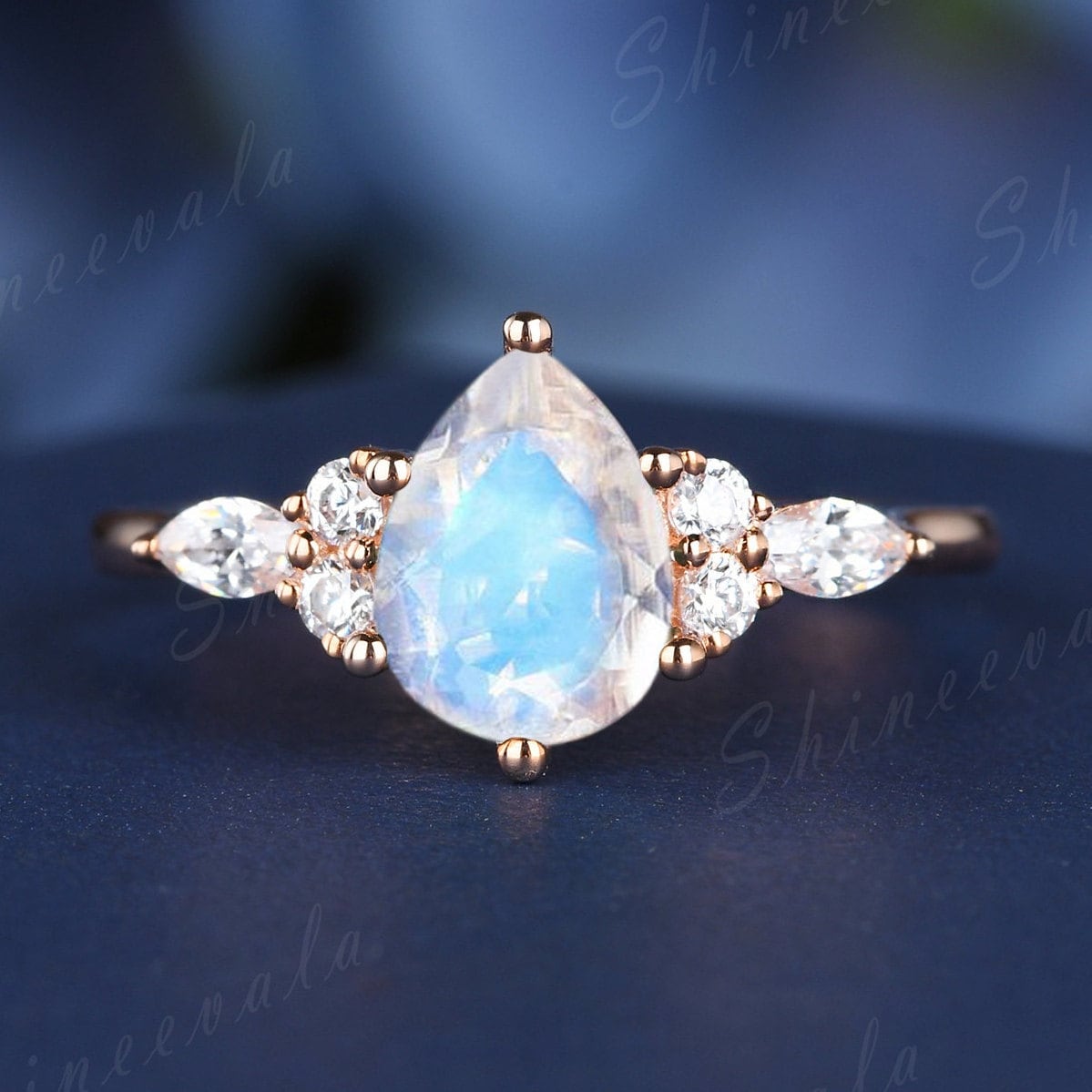 Tropfen Mondstein Verlobungsring Art Deco Roségold Ring Für Frau Juni Birthstone Marquise Diamant Ehering Versprechen Jahrestag Geschenk von Shineevala