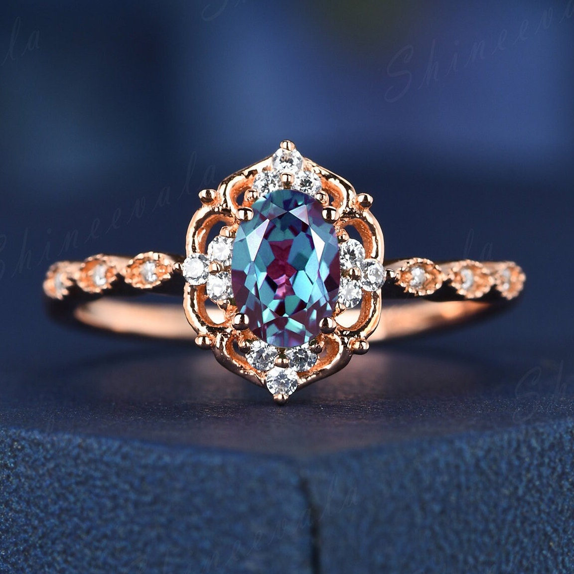 Vintage Alexandrit Ring, Ehering, Roségold Verlobungsring Für Frauen, Antike Ringe, Personalisierter Ring Sie von Shineevala