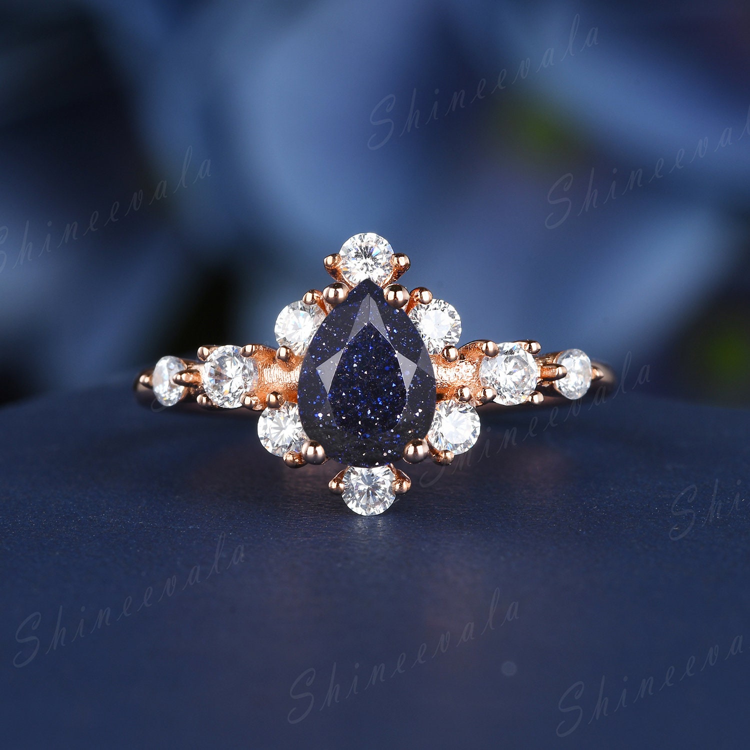 Vintage Birnenförmiger Blauer Sandstein Versprechensring Sterling Silber Blau Edelstein Cz Diamant Ehering Für Frauen Verlobungsring Geschenk von Shineevala