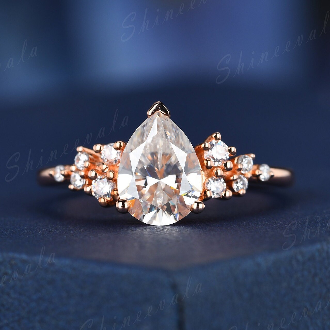 Vintage Pear Cut Moissanite Verlobungsring Rose Gold Versprechen Ring Frau Cluster Diamant Ehering Jahrestagsgeschenk Für Sie von Shineevala