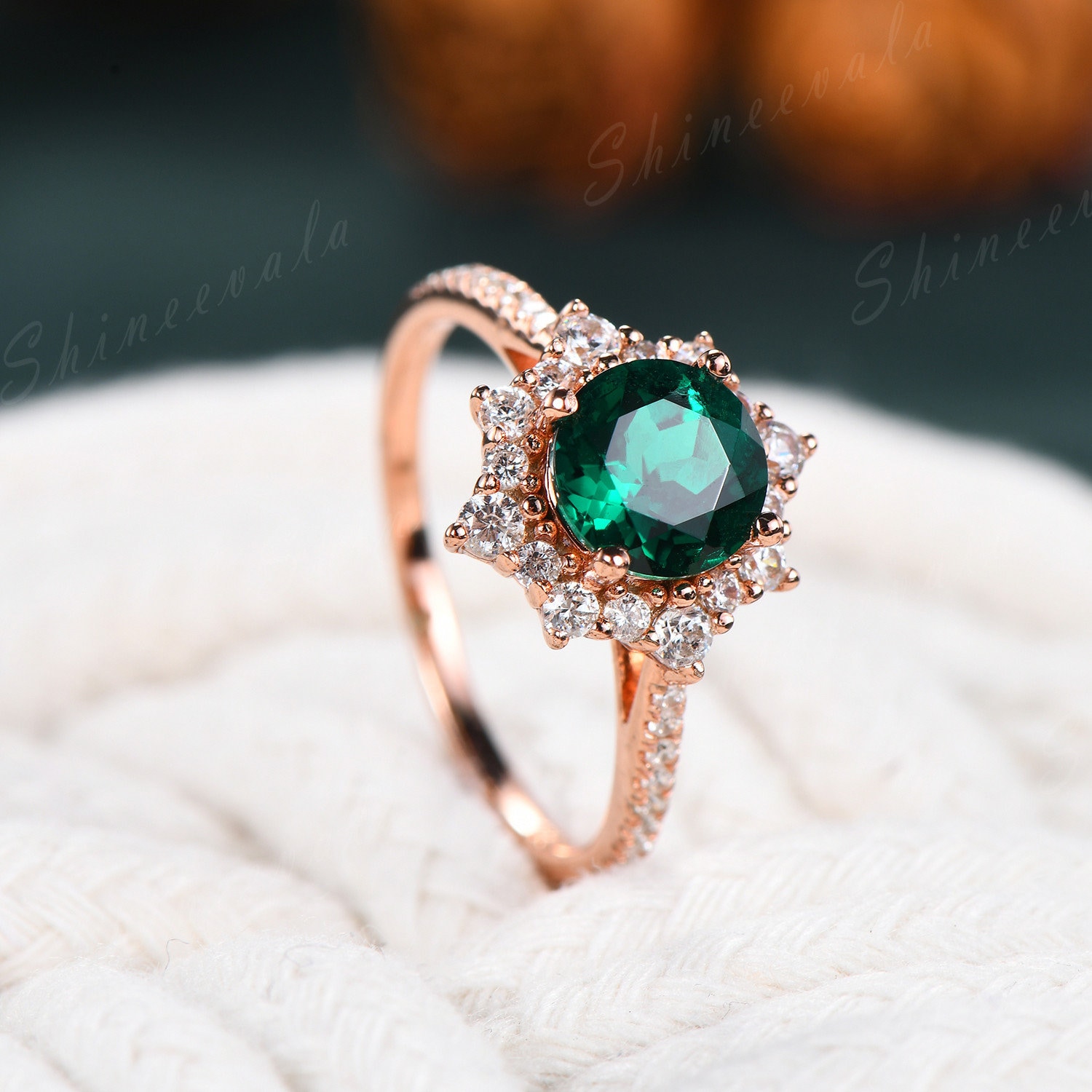 Vintage Smaragd Ring 14K/18K Roségold Diamant Für Frauen Mai Geburtsstein Halo Jahrestag Geschenk Sie Vintage Smaragd Ring 14K/18K Roségold Diamant Für Frauen Mai Geburtsstein Halo Jahrestag Geschenk Sie von Shineevala