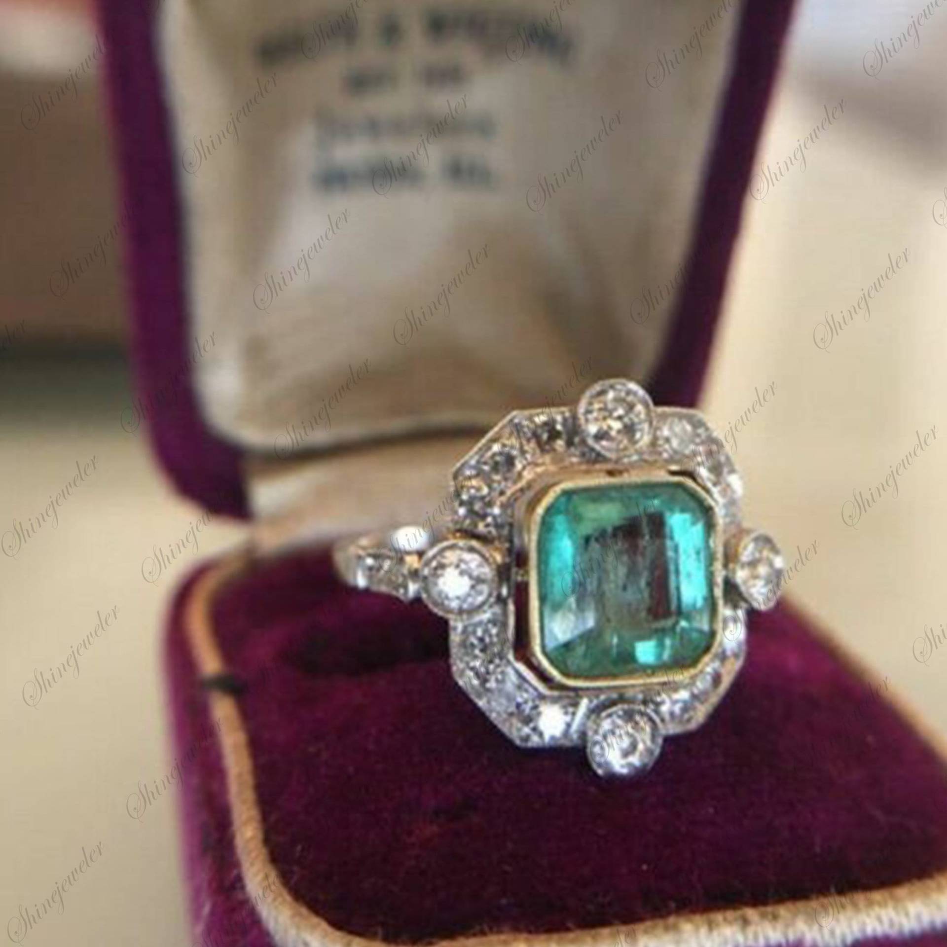 Art-Deco-Ring | Art Deco 2, 10 Ct Asscher Smaragd Diamant Ring 14K Weißgold Über Ehering Geschenkring Für Frauen Und Mädchen von Shinejeweler