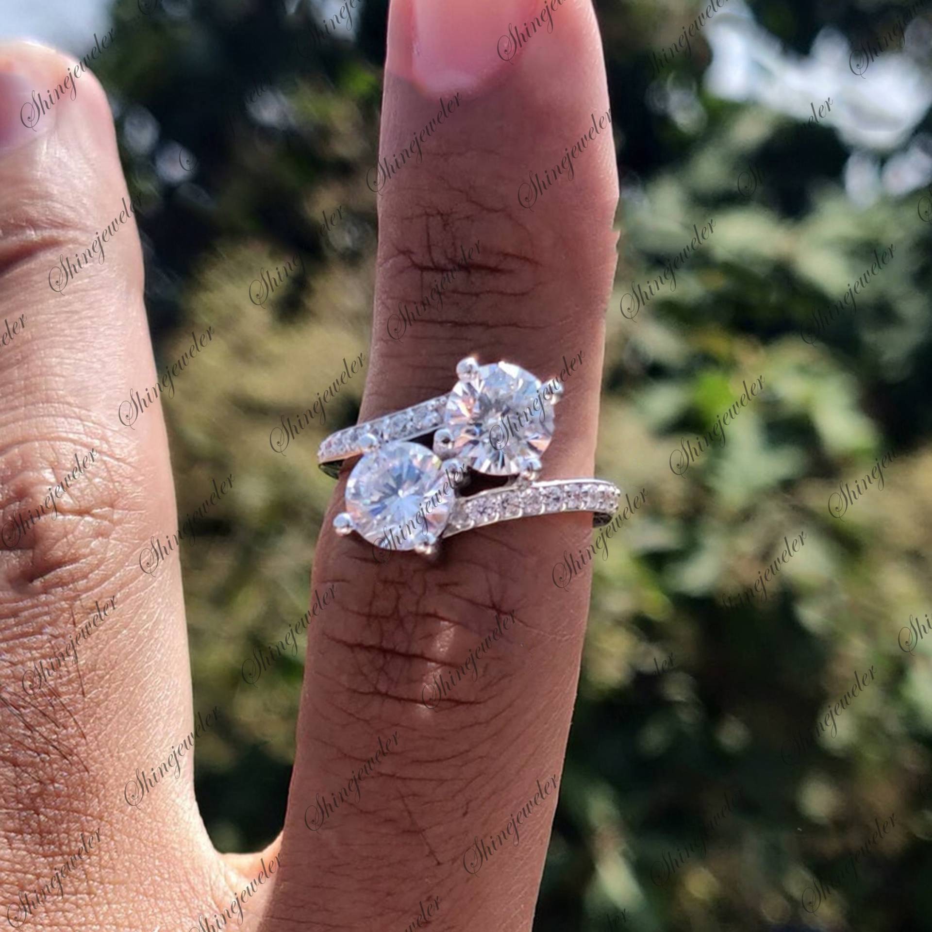 Zwei Steinringe | 2.90 Ct Forever Us Solitär Verlobungsring Moissanit Diamant 925 Sterling Silber Ring Ehering von Shinejeweler
