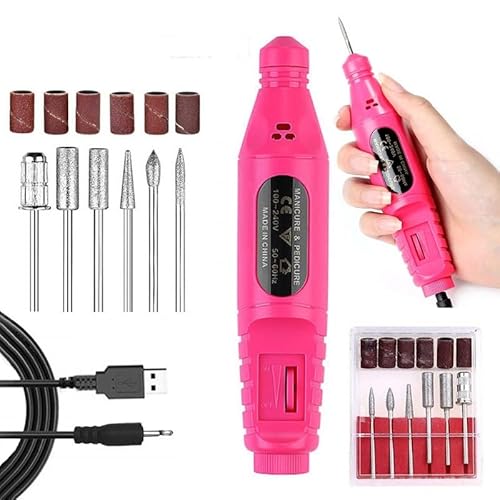 Professionelle Elektrische Nagelbohrer Set, Nagelfeilen für Acryl Nagelgel, Tragbare Einstellbare Geschwindigkeit Elektrische Nagelpolierer Maschine Kit Acryl Nagelschleifer Werkzeuge USB für Frauen von Shinekoo