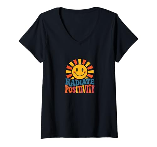 Damen Radiate Positivity Uplifting Zitat Inspiring Bright Sunshine T-Shirt mit V-Ausschnitt Damen Radiate Positivity Uplifting Zitat Inspiring Bright Sunshine T-Shirt mit V-Ausschnitt von Shining Bright Happy Vibes Emporium