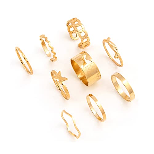 Shining Diva Fashion Moderne, stilvolle Metall-Boho-Midi-Fingerringe für Damen und Mädchen, 9 Stück (14182r), goldfarben von Shining Diva Fashion