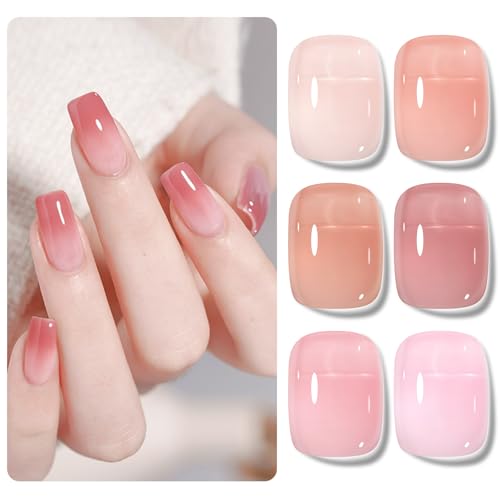 Shining She UV Nagellack Rosa Transparent, 6 Farben Frühling Sommer Kristall Jelly Nude Rosa Natur Naturfarbe Gellack Set Soak-Off UV Jelly Gel Nail Polish für Anfänger Maniküre Salon, 8ml von Shining She