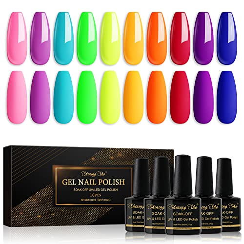 Shining She UV Nagellack Set Neon,10 Farben Fluo Pack Rose Grün Gelb Orange Blau Lila Sommer Gel Nagellack,Soak-Off UV Gel Nail Polish Geschenk für Anfänger Maniküre Salon, 8ML von Shining She