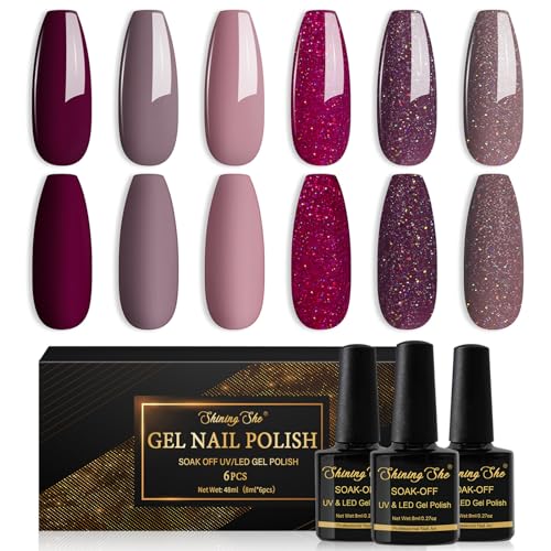 Shining She UV Nagellack,6 Farben jelly Dunkelrot Dunkelrosa Braun Gel Nagellack Soak-Off UV nagellack Winter Gel Nail Polish für Anfänger DIY Nail Art Set,8ml Shining She UV Nagellack,6 Farben jelly Dunkelrot Dunkelrosa Braun Gel Nagellack Soak-Off UV nagellack Winter Gel Nail Polish für Anfänger DIY Nail Art Set,8ml von Shining She