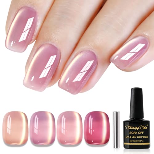 Shining She UV Nagellack Magnet, 4 Farben Nude Rosa Kristalle Jelly Cat Eye Gel UV Nagellack, Frühling Sommer Gel Nail Polish Soak Off UV Lack für Nageldesign Maniküre Salon, 8ML Shining She UV Nagellack Magnet, 4 Farben Nude Rosa Kristalle Jelly Cat Eye Gel UV Nagellack, Frühling Sommer Gel Nail Polish Soak Off UV Lack für Nageldesign Maniküre Salon, 8ML von Shining She