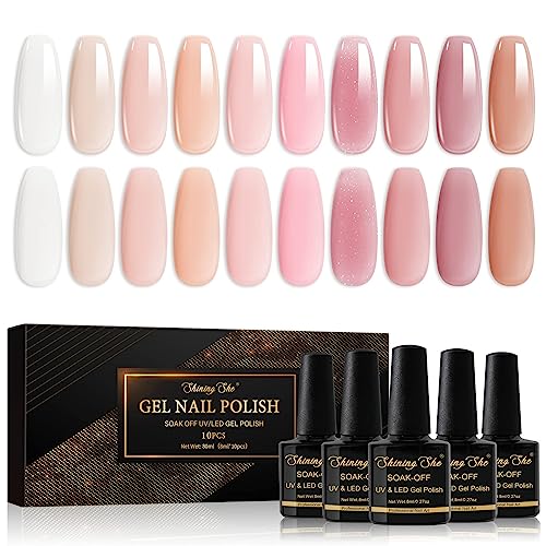 Shining She UV Nagellack,10 Farben Jelly Gel Nagellack Transparent Rosa Nude,Gellack Soak-Off UV Gel Nail Polish Starter Set,Maniküre Set für Frauen Nail Salon DIY, 8ML von Shining She