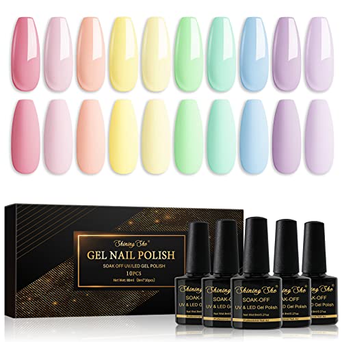 Shining She UV Nagellack Set,10 Farben Hellblau Hellviolett Hellrosa Hellgrün Hellgelb,Sommer Frühling Gel Nagellack Pastell Soak-Off UV Nail Polish für Anfänger Maniküre Salon,8ML von Shining She