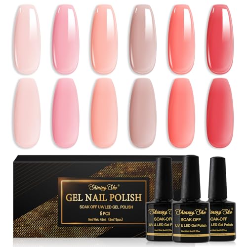 Shining She UV Nagellack Transparent,6 Farben Jelly Rosa Nudefarben Rot Gel Nagellack,Natur Gellack Soak-Off UV Gel Nail Polish Set für Anfänger DIY Nailart,8ml von Shining She