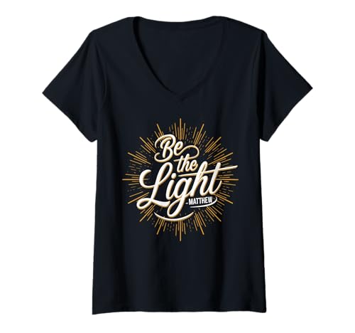 Damen Shine with Faith Matthäus Bibelvers Christian Light Hope T-Shirt mit V-Ausschnitt Damen Shine with Faith Matthäus Bibelvers Christian Light Hope T-Shirt mit V-Ausschnitt von Shining Truth Scripture Matthew Faith Apparel