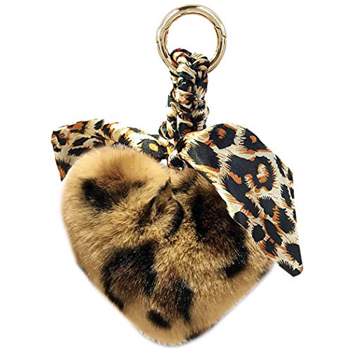 Shining Crown Schlüsselanhänger mit Leoparden-Kunstfell-Ball, Tierdruck, Herzform, flauschiger Pompon-Schlüsselanhänger Gr. 38, braun von Shining crown
