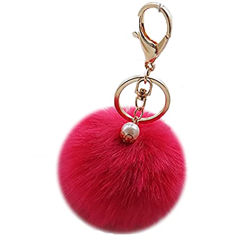 Shining crown Flauschiger Ball Auto Schlüsselanhänger Frauen Pom Pom Handtasche Charms Anhänger Perle, Deep Rosy Gold Buckle, M, von Shining crown