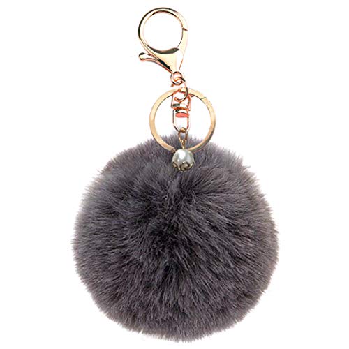 Shining crown Flauschiger Ball Auto Schlüsselanhänger Frauen Pom Pom Handtasche Charms Anhänger Perle, Dunkelgrau-goldene Schnalle, M, von Shining crown