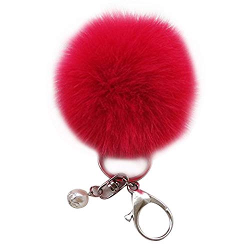 Shining crown Flauschiger Ball Auto Schlüsselanhänger Frauen Pom Pom Handtasche Charms Anhänger Perle, Silberne Schnalle mit tiefer Rosa, F, von Shining crown