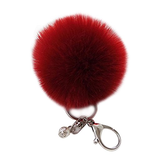 Shining crown Fluffy Ball Auto Schlüsselanhänger Damen Pom Pom Handtasche Anhänger Perlenanhänger, weinrote Silberschnalle. von Shining crown