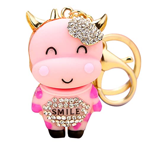 Shining crown Kreative süße rosa Kuh Schlüsselanhänger mit Strass Schlüsselanhänger Männer und Frauen Auto Handtasche Anhänger Freunde Eltern Paar Geschenke von Shining crown