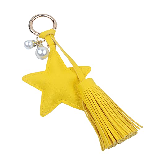 Shining crown Schlüsselanhänger Frau, Leder Quaste Schlüsselanhänger Perle Leder Pentagramm Tasche Charm von Shining crown