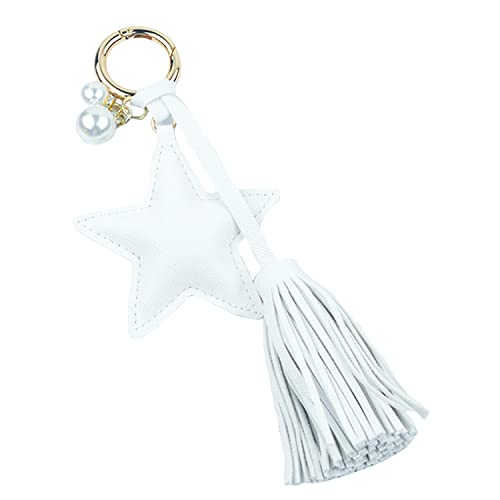 Shining crown Schlüsselanhänger Frau, Leder Quaste Schlüsselanhänger Perle Leder Pentagramm Tasche Charm von Shining crown