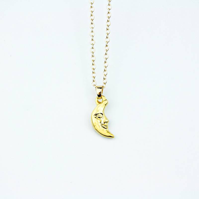 Shiningmemories | Kette "Celia" 24 K Vergoldeter Anhänger Mondgesicht Satellitenkette Einzel - Oder Doppelkette von ShiningMemoriesShop