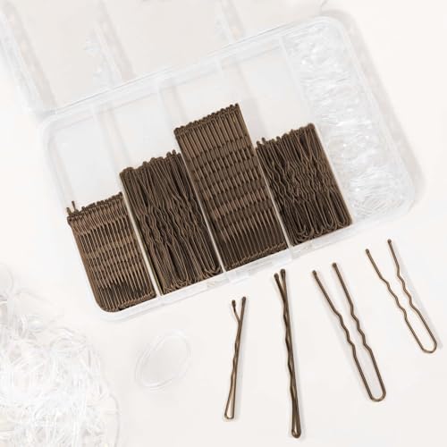 Bobby Pins - ShiningUU 300 Stück Braune Haarnadeln für Frauen, Haarnadeln Set mit Aufbewahrungsbox, Kirby Griffe, Haarspangen für Frauen, Styling-Zubehör für Dutts, Locken, feine Haare & den täglichen von ShiningUU