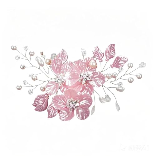 Braut-Haarschmuck - ShiningUU Haarkamm mit Strass Blumen & Perlen für Frauen | Hochzeit Party Seite Haarnadel | Blumige Elegante Haarschmuck für Braut & Brautjungfern (Rosa) ​ von ShiningUU
