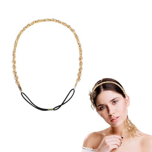Goldfarbener Kopfschmuck – ShiningUU Kristall-Strass-Stirnband mit Kettendetail | 70er-Jahre Accessoires für Frauen | Hochzeitshaarschmuck für Braut und Brautjungfern von ShiningUU