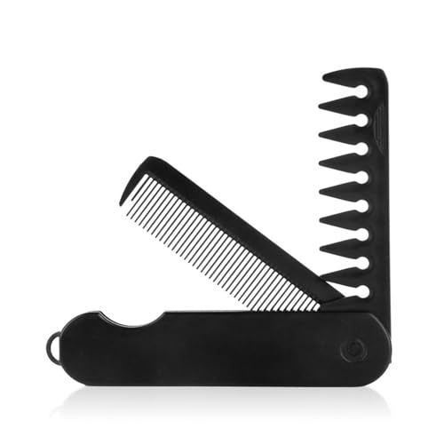 ShiningUU 2-in-1 faltbarer Taschenkamm für Herren, schwarze feine Zähne und breite Zähne, Reisekämme mit Flip-Design, Styling-Herrenkämme für die tägliche Haar-, Bart- und Schnurrbartpflege von ShiningUU