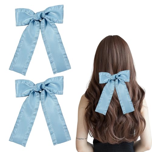 ShiningUU Haarschleife, Satin, Rüschenschleife mit langem Schwanz, blaue Schleifen für Haarspangen, niedliches Pferdeschwanz-Halter, Zubehör für Damen und Mädchen, 2 Stück ShiningUU Haarschleife, Satin, Rüschenschleife mit langem Schwanz, blaue Schleifen für Haarspangen, niedliches Pferdeschwanz-Halter, Zubehör für Damen und Mädchen, 2 Stück von ShiningUU