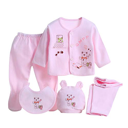 Shiningup Neugeborenes Baby 5er Baumwolle Kleidung Set Essentials Bundle Caring Geschenk (Hut + Bib + Pyjamas Anzug + Hosen) 0-3 Monate von Shiningup