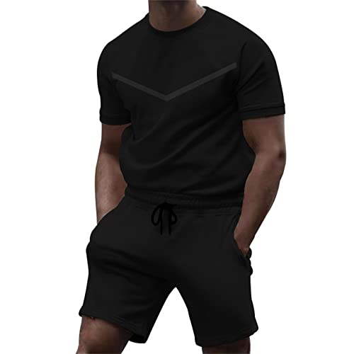 90er Jahre Outfit Herren Hemd Kurze Hose Set Sommer Atmungsaktives Anti-Falten-Zweiteiliges atmungsaktives Volumen-T-Shirt-Shorts-Set für Herren Sweatshirt Herren schwarz von Shiningupup