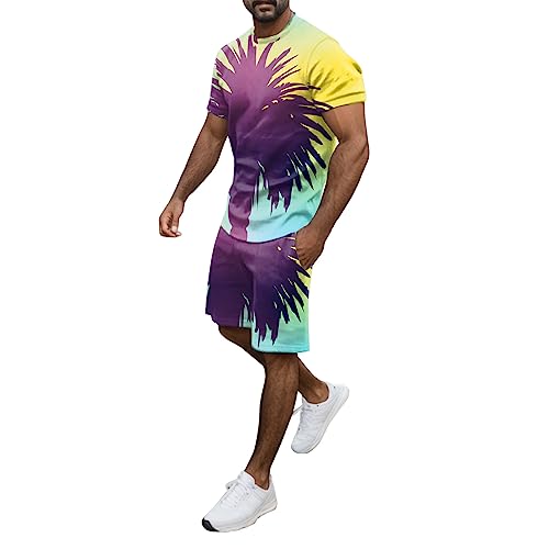 Festival Outfit Herren Sommer 60er Jahre Party Outfit Herren Männer Sommer Outfit Strand Kurzarm Gedruckt Hemd Kurzen Anzug Hemd Hosen Anzug Mit Taschen Big Men 2 Piece Short Sets Outfits Summer von Shiningupup