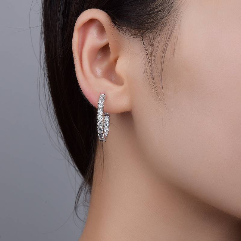 Silber 925 Oval Inside Out Weiß Cz Ohrring, Hoop Lever Back Tropfen Baumeln Ohrring von ShinningBeautyJewels