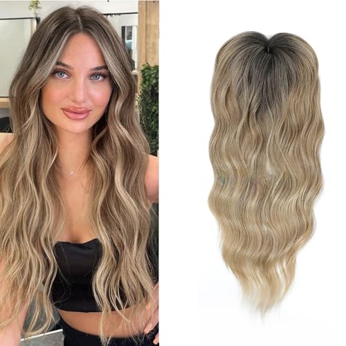 Clip in Bangs 360° Abdeckung Clip in Bangs Haar Clip in Haarverlängerungen Synthetisches gewelltes Haar Toppers für Frauen Französische Clip in Haarverlängerungen (Ombre Dark Blonde) von Shinon