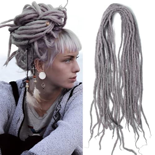 Shinon Dreadlocks Extension 22 Zoll Double Ended Dreadlocks Extensions Dreads Zum Einflechten 15 Stränge Grey-38 Handmade Wool Hip-Hop Reggae Braid In Dreads Dreadlock Extensions For Women von Shinon