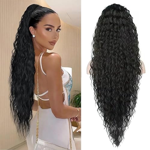 Ponytail Extensions 35“ Long Curly Wavy Drawstring Ponytail Extension Women's Synthetic Drawstring Ponytail Extension for Women Daily Use (2#) von Shinon