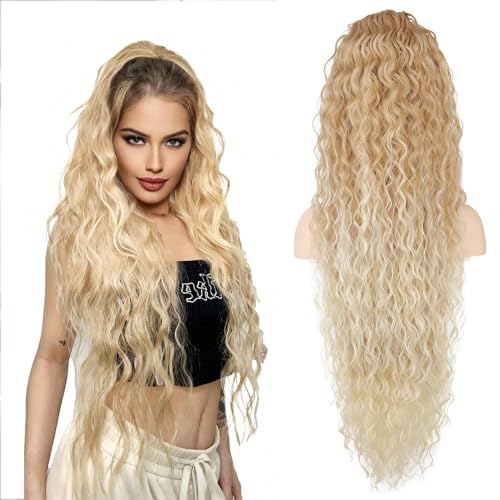 Ponytail Extensions 35“ Long Curly Wavy Drawstring Ponytail Extension Women's Synthetic Drawstring Ponytail Extension for Women Daily Use (27T613#) von Shinon