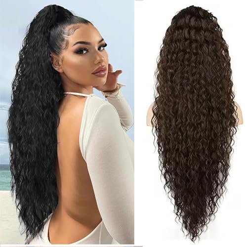 Ponytail Extensions 35“ Long Curly Wavy Drawstring Ponytail Extension Women's Synthetic Drawstring Ponytail Extension for Women Daily Use (6K#) von Shinon