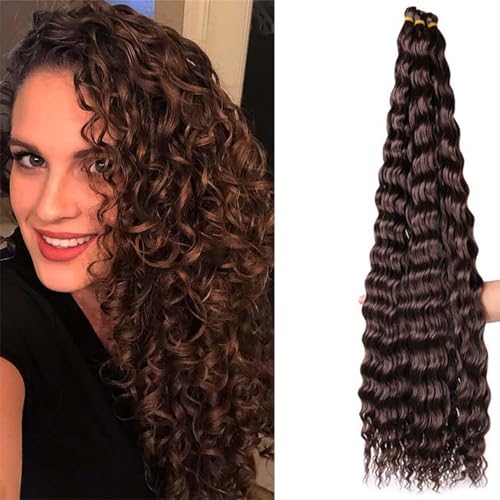 Shinon 30 Zoll Curl Ocean Wave Häkelhaar Deep Wave Bulk Hair Ombre Bohemian Häkelzöpfe Deep Wave Haarbündel Synthetische Haarverlängerungen für Frauen (4#, 3packs) von Shinon