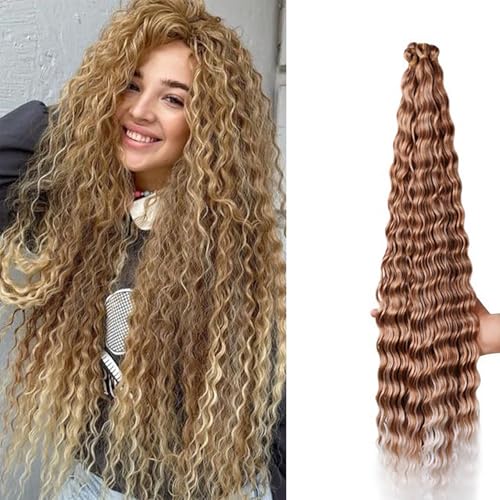 Shinon 30 Zoll Curl Ocean Wave Häkelhaar Deep Wave Bulk Hair Ombre Bohemian Häkelzöpfe Deep Wave Haarbündel Synthetische Haarverlängerungen für Frauen (60#, 3packs) von Shinon
