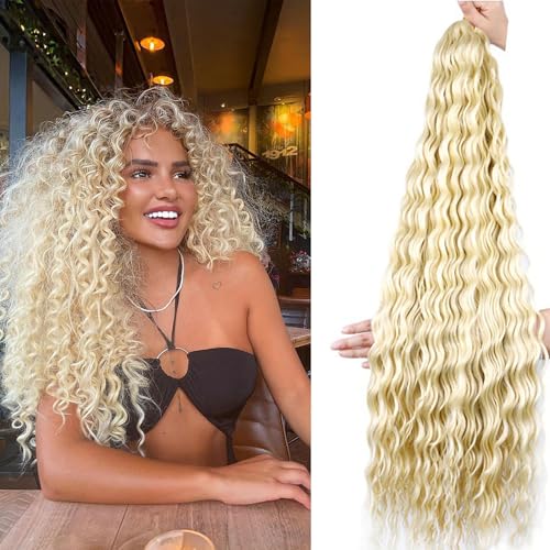 Shinon 30 Zoll Curl Ocean Wave Häkelhaar Deep Wave Bulk Hair Ombre Bohemian Häkelzöpfe Deep Wave Haarbündel Synthetische Haarverlängerungen für Frauen (613#, 3packs) von Shinon